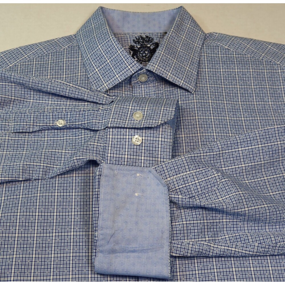 English Laundry Dress Shirt Plaid Flip Cuff Long Sleeve Mens 15 32/33 Medium EUC